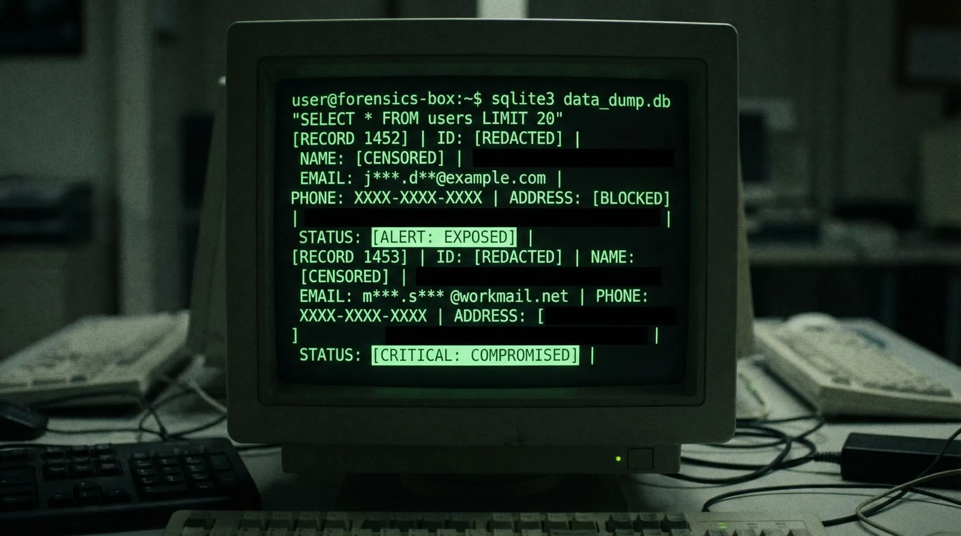 [截图] 显示了泄露数据库的终端查询界面 - 9吃瓜 独家证据